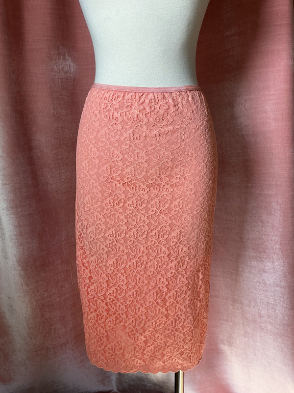 Vintage 50’s Tokay peach Floral Lace Pencil midi slip Skirt M