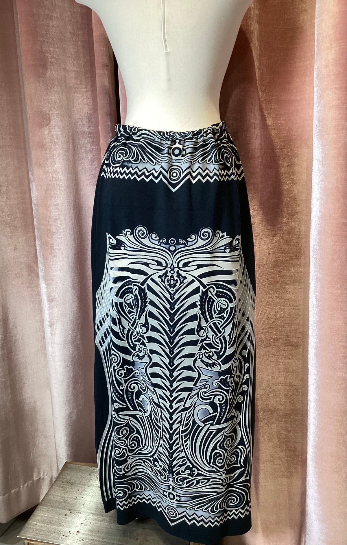 Vintage Y2K Jean Paul Gaultier Soliel tiered cascading mesh fish border print midi skirt Large