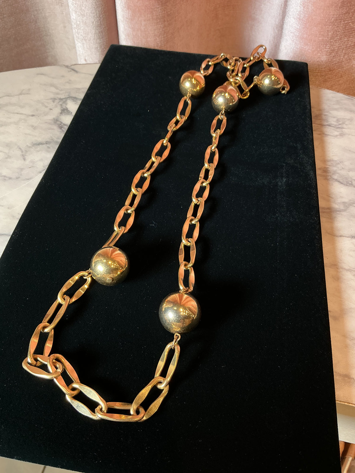Vintage 1980s ball gold chain long necklace chain belt