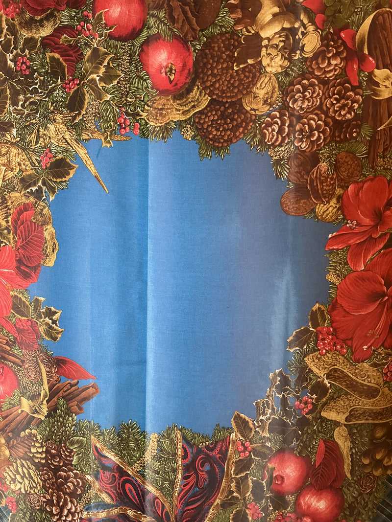 Vintage Y2K Ralph Lauren Christmas Wreath Holiday Poinsettia Pinecone Design scarf
