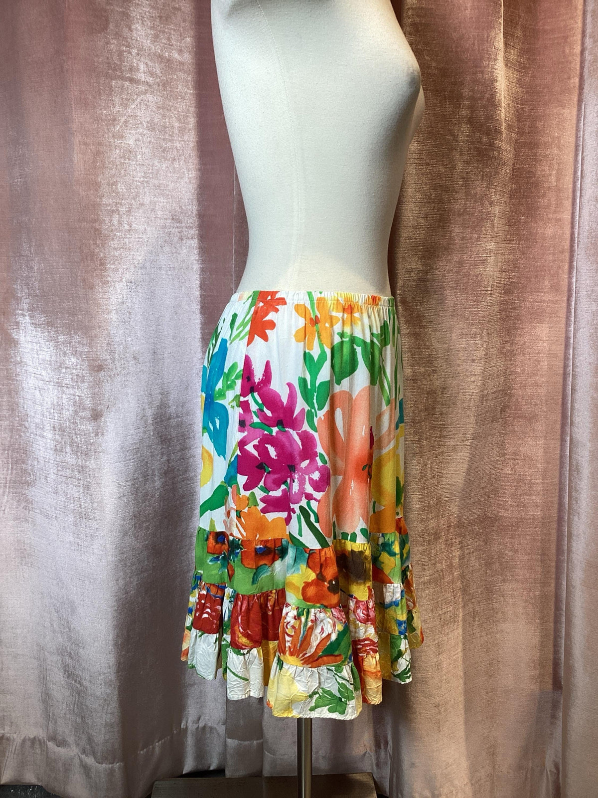Vintage 90s James World Tiered Rayon Floral Skirt