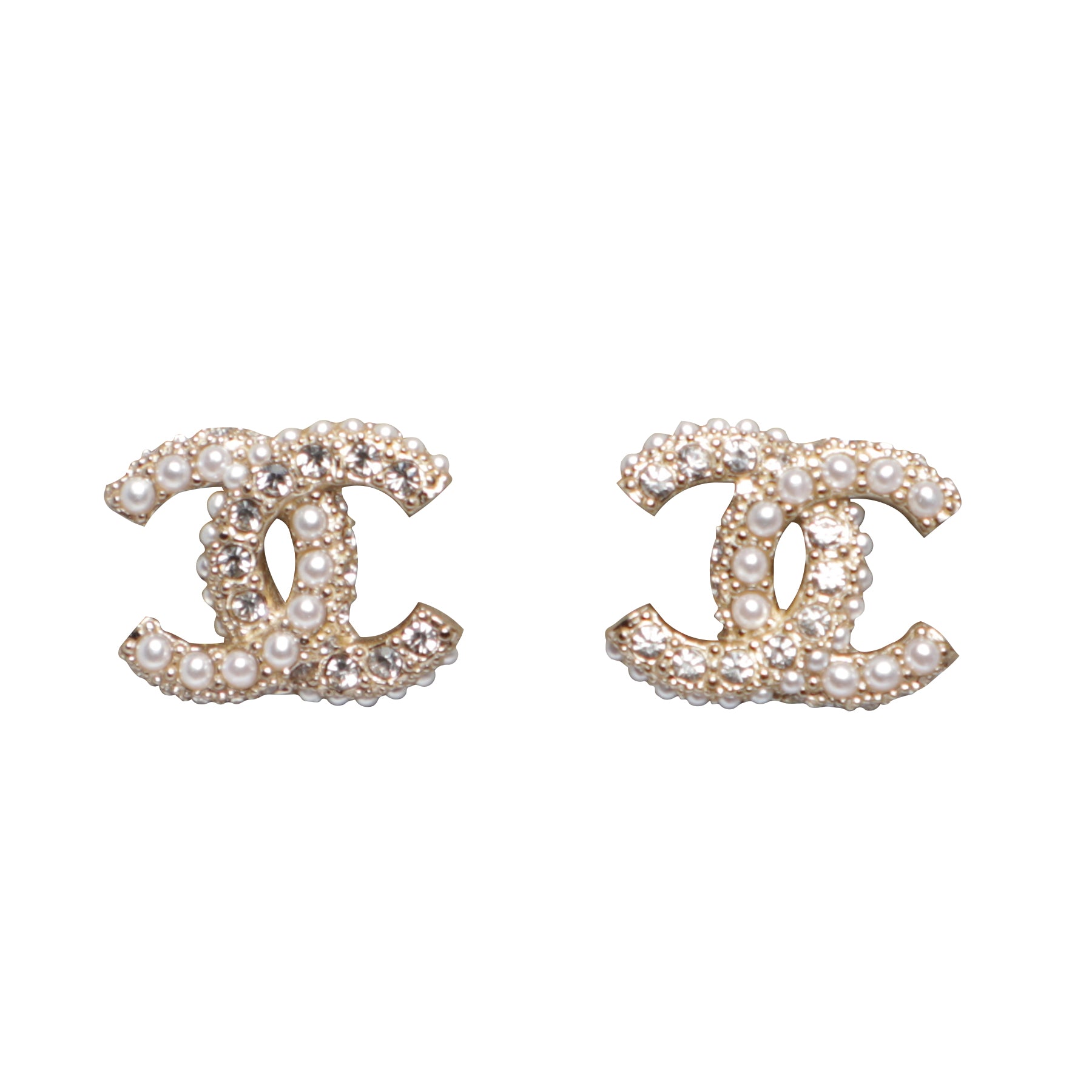 Chanel CC STUDS MICRO PEARLS DIAMS Golden Metal ref.416847 - Joli Closet
