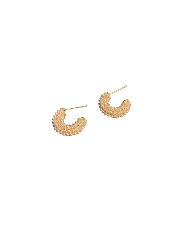 Gold Plated Pearl Embellished Small Hoop