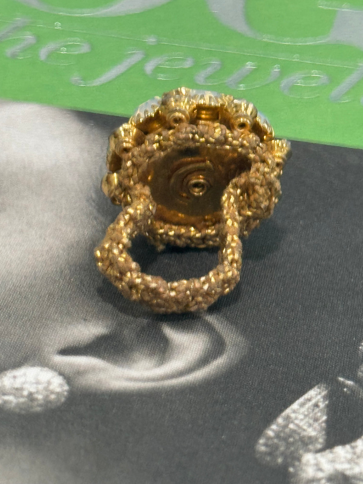 Vintage 1960s CZ Dome Ring with Stretch Crochet Band