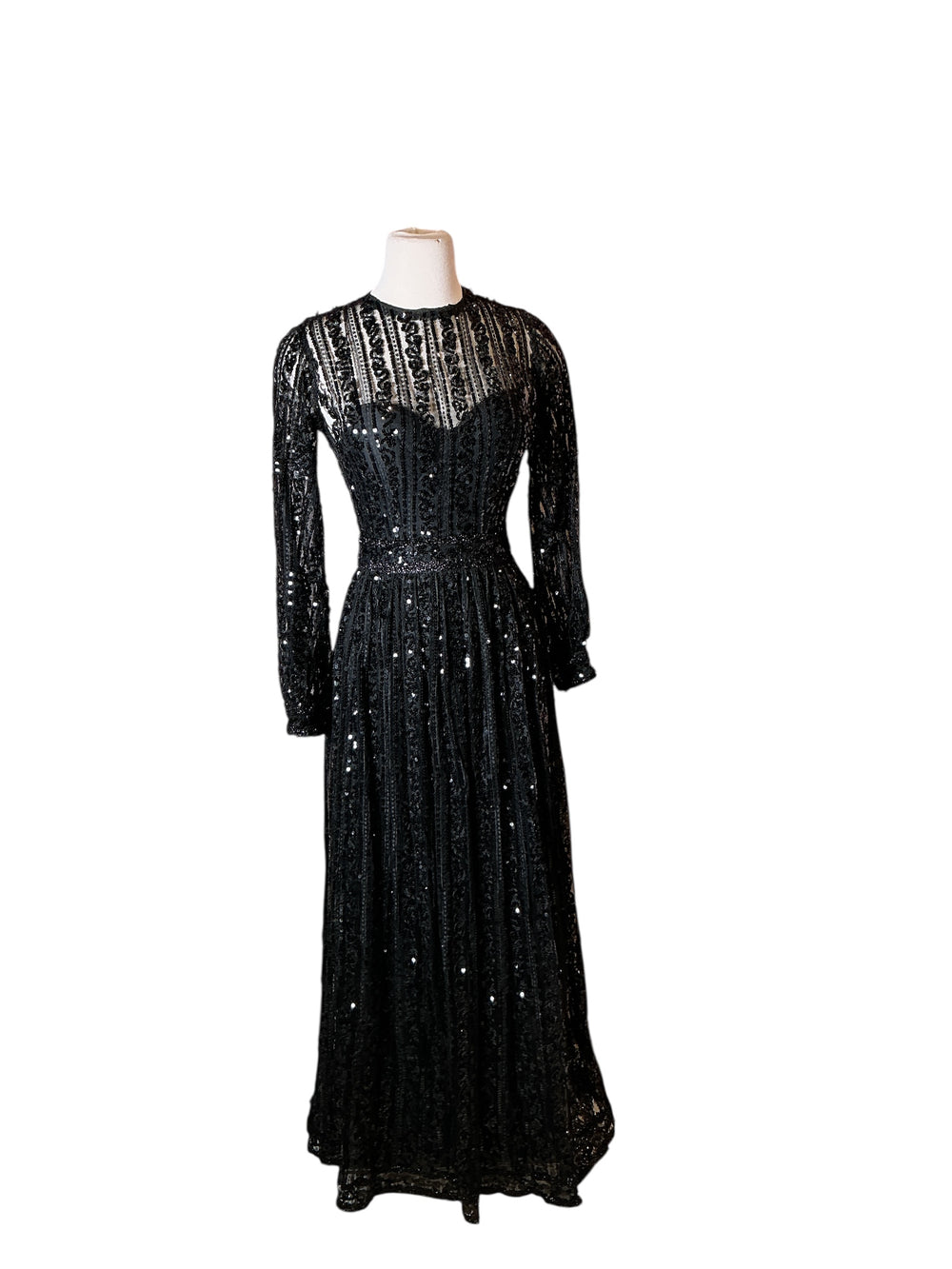 Vintage 1980s black sheer mesh sequin maxi formal dress S Mint Market Vintage 1980s black sheer mesh sequin maxi formal dress S Mint Market