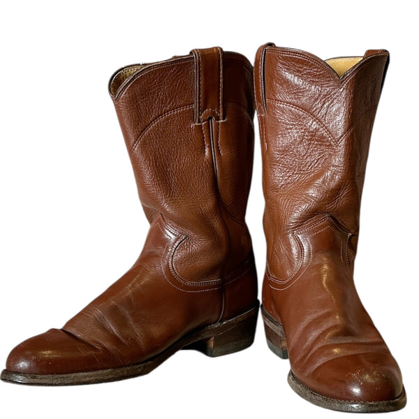 Vintage 90s Tony lama cowboy cowgirl cognac leather flat ankle roper rodeo boots 6 B