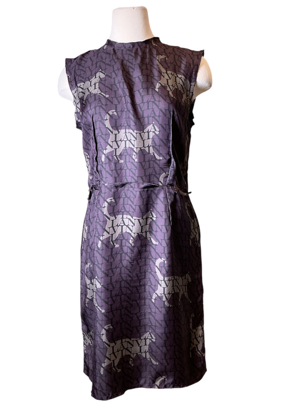 Vintage Y2K LANVIN silk logo cat sniff dress M