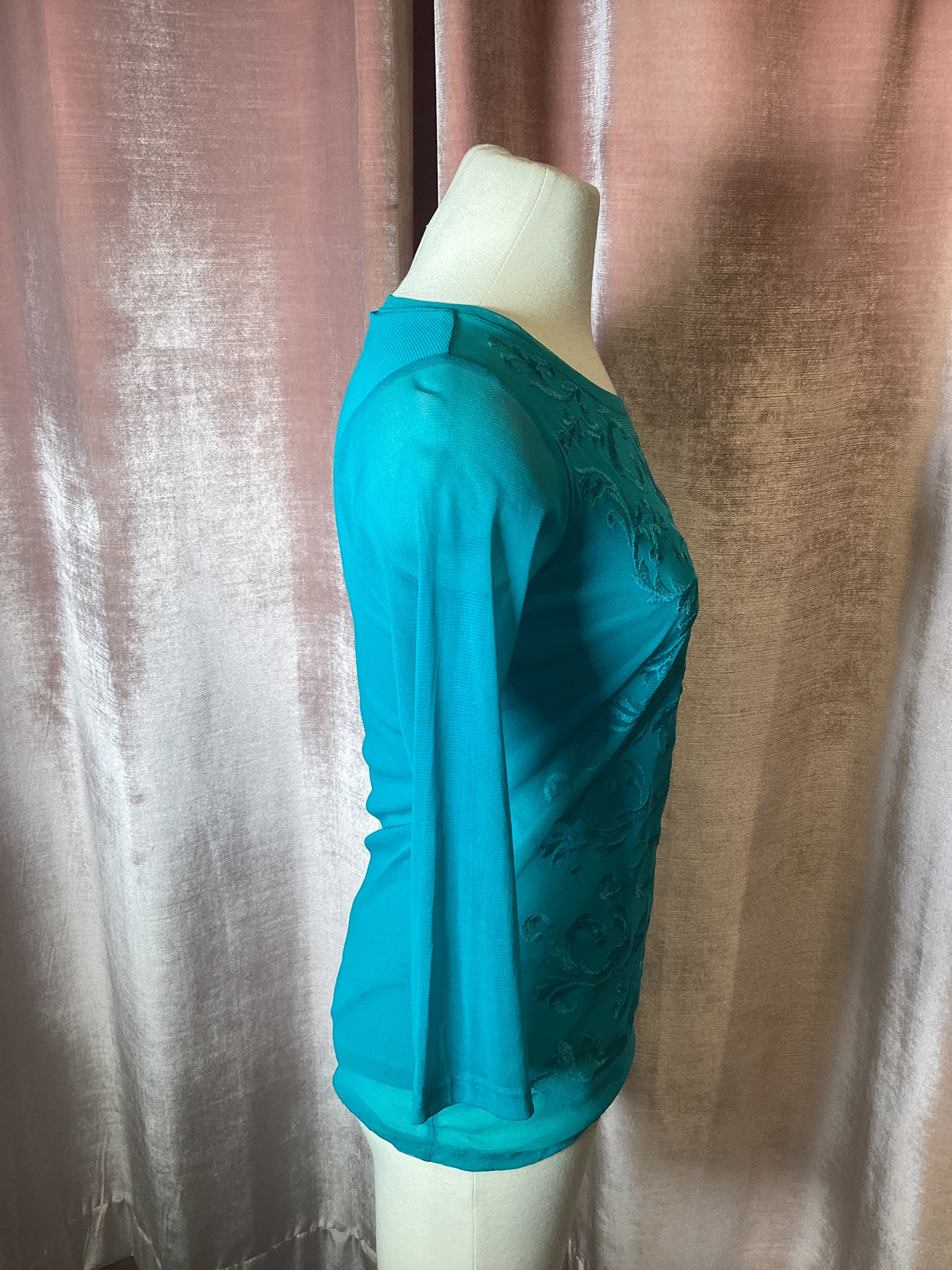 Vintage Y2K mesh floral embroidery top - S