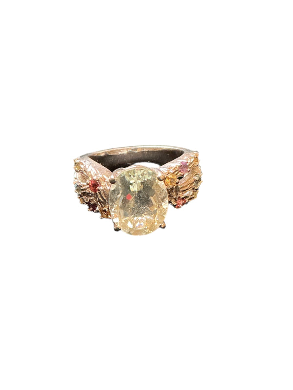 Vintage Elegant Sterling Silver Citrine Ring with Gemstone Accents ring 7