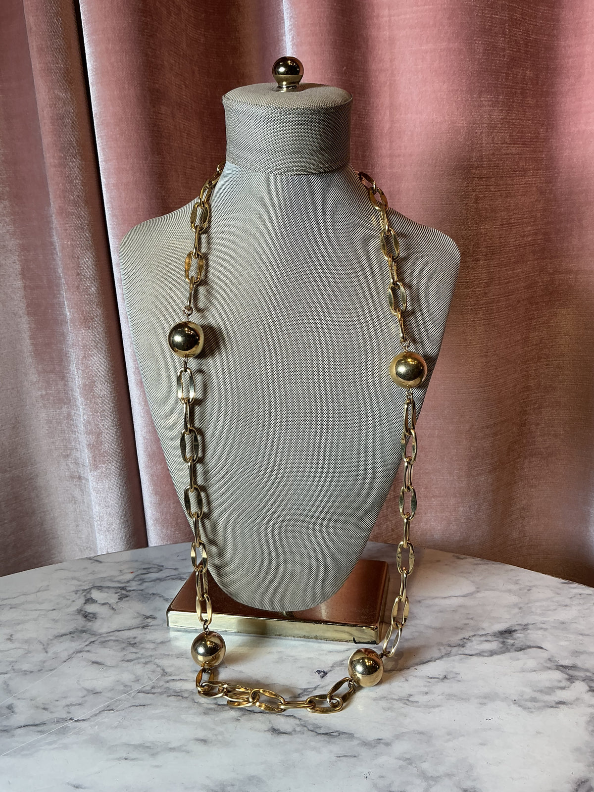 Vintage 1980s ball gold chain long necklace chain belt