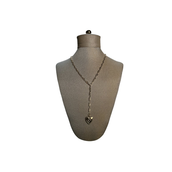 Goldfill Vintage Heart Locket Paperclip Y Chain Necklace 20"
