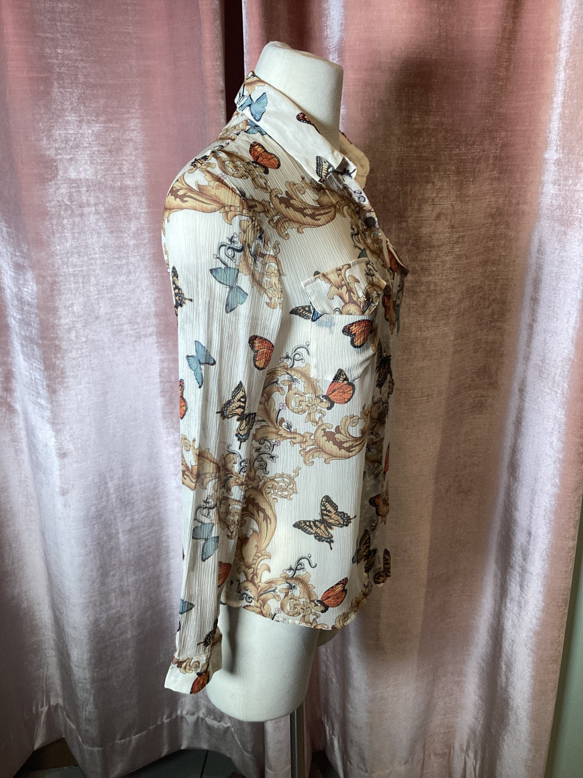 Vintage Y2K mesh flying butterfly print top - S