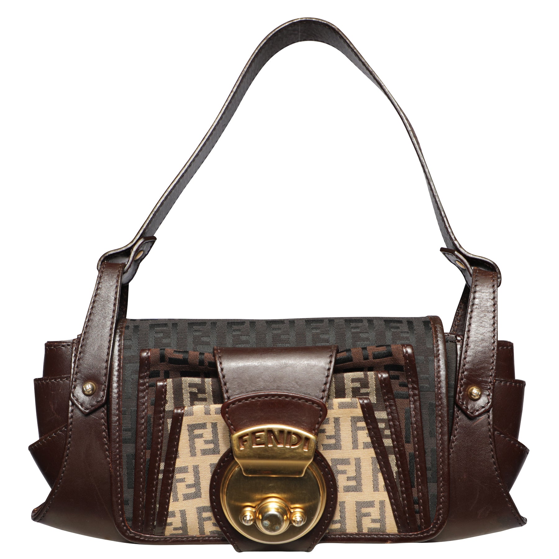 Y2K Fendi 70s Print FF Logo Mini Shoulder Shoulder Baguette Pochette Bag