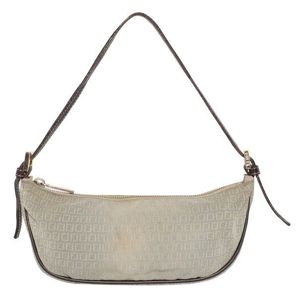 Y2K Fendi Zucca Denim FF Logo Leather Shoulder Bag