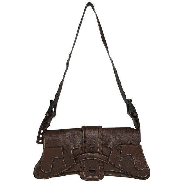 Y2K Gianfranco Ferre Pebbled Leather Cargo Pocket Shoulder Bag