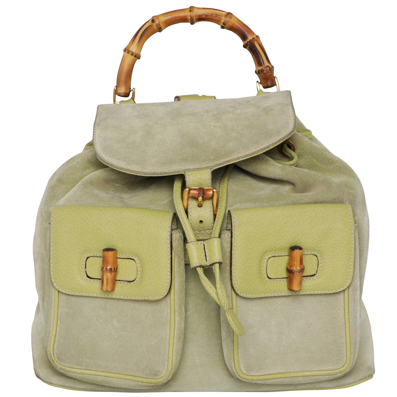 Y2K Gucci Diana Bamboo Handle Suede Leather Backpack Hobo Bag