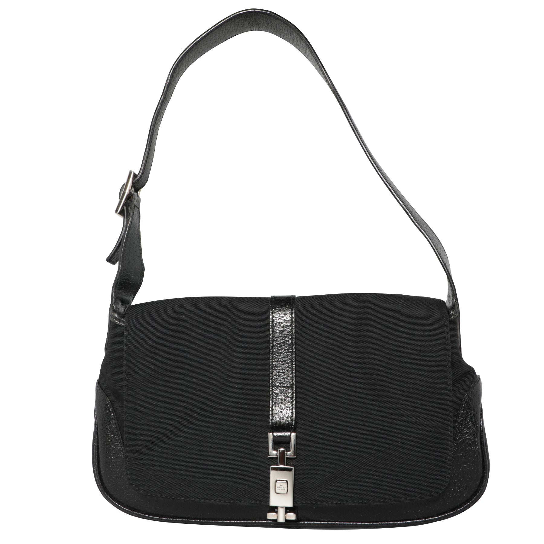 Vintage Gucci GG Logo Mini Denim Leather Y2K Black Shoulder Bag