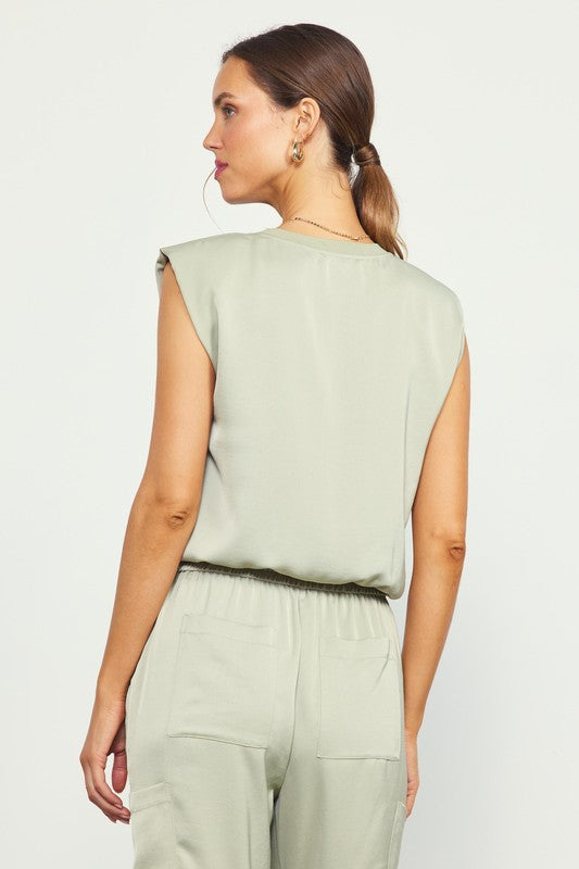 Hadley Crewneck Silky Muscle Bubble Top - Sage