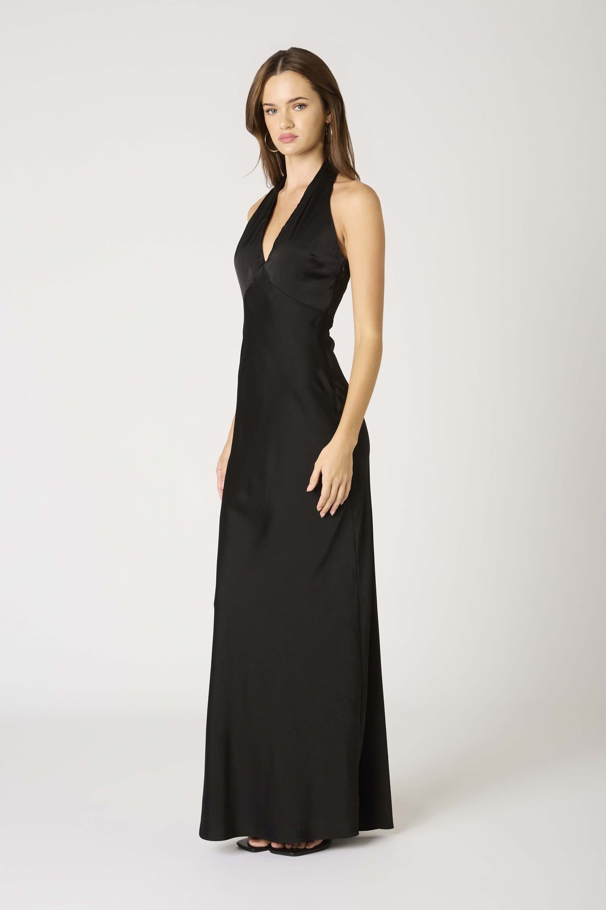 Elba Halter Plunge Neck Slip Maxi Dress Formal Gown - Black