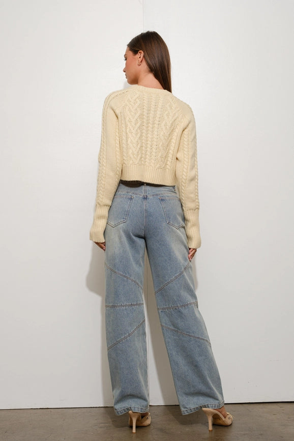 Dolly Cable Knit Cut Out Sweater - Butter