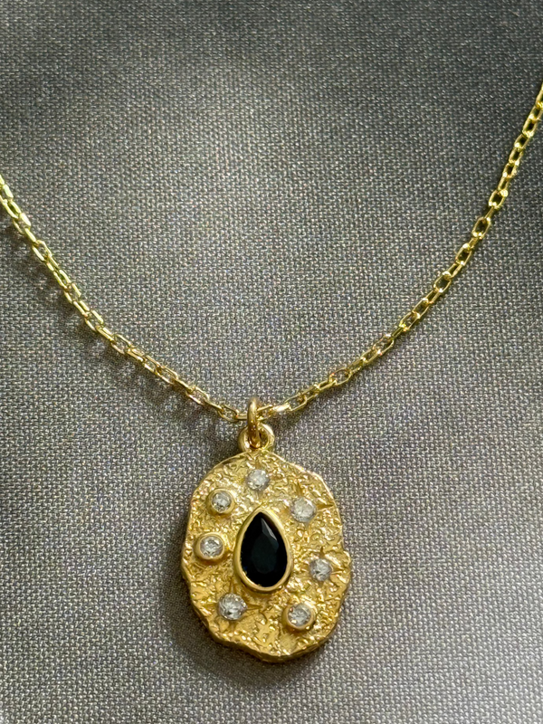 925 Gold Plated Freeform Oval Sapphire CZ Pendant Dainty Necklace