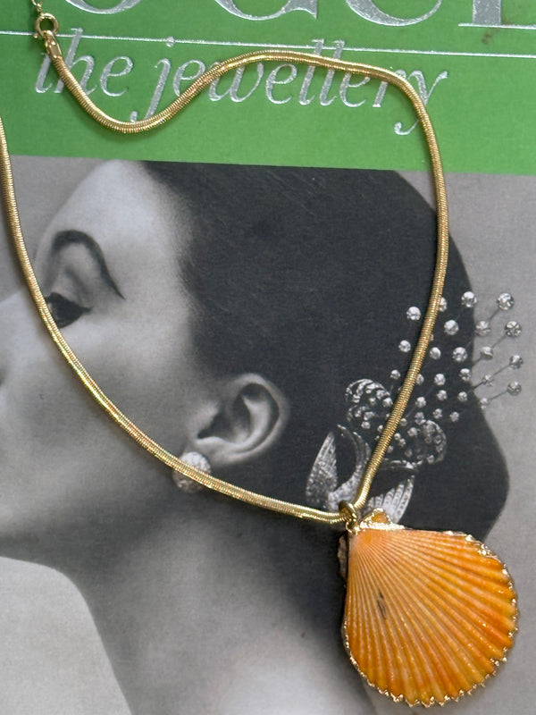 Gold dipped Seashell Pendant on Gold Fill Snake Chain Necklace