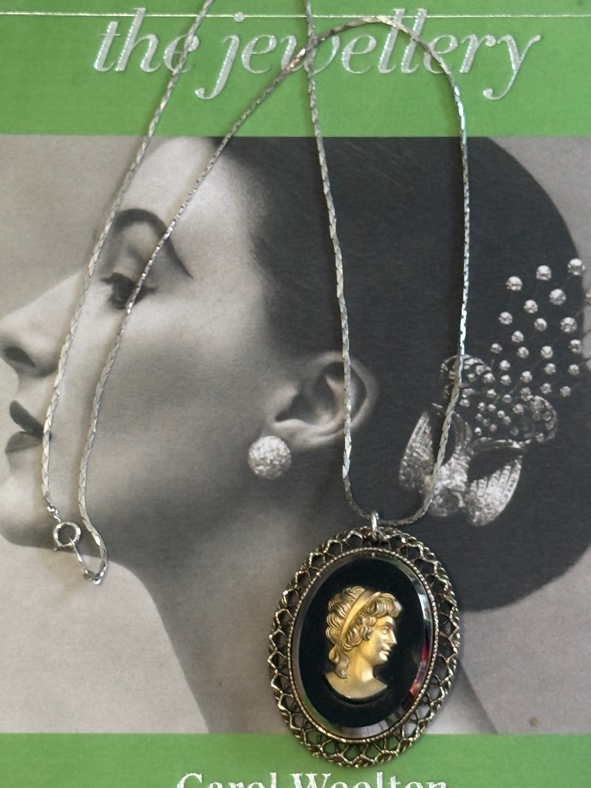Upcycled Glass Female Cameo on Vintage Japan Silver Chain