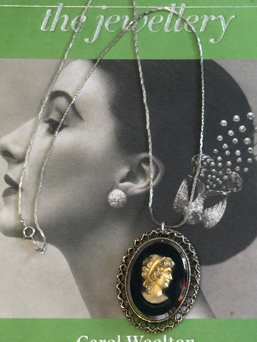 Upcycled Glass Female Cameo on Vintage Japan Silver Chain