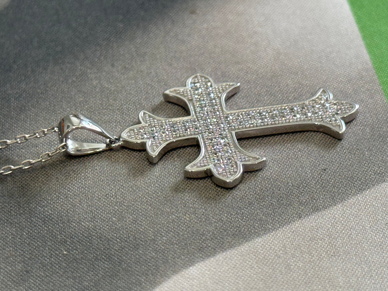 925 Sterling Gothic Pave CZ Cross Chain Necklace - Silver