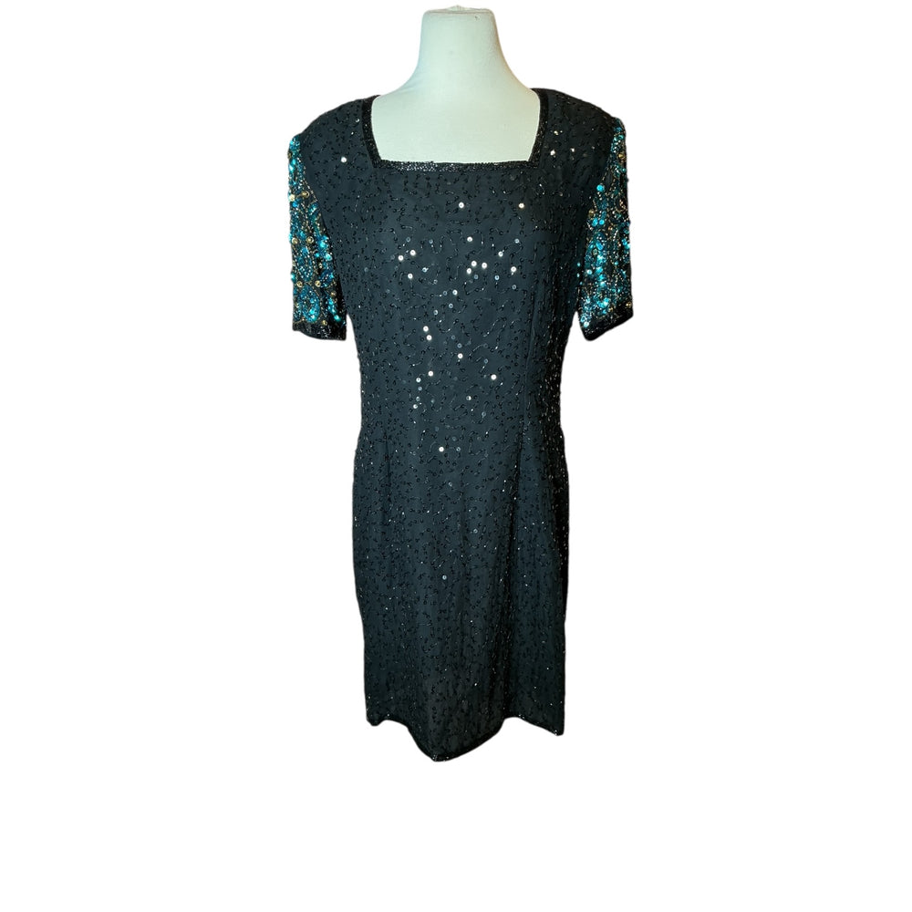 stenay beaded dress Vintage 1980s Silk Sequin Midi – Mint Market fit:Rompers Blue One Shoulder Long Size:50 Long Sure to make a
