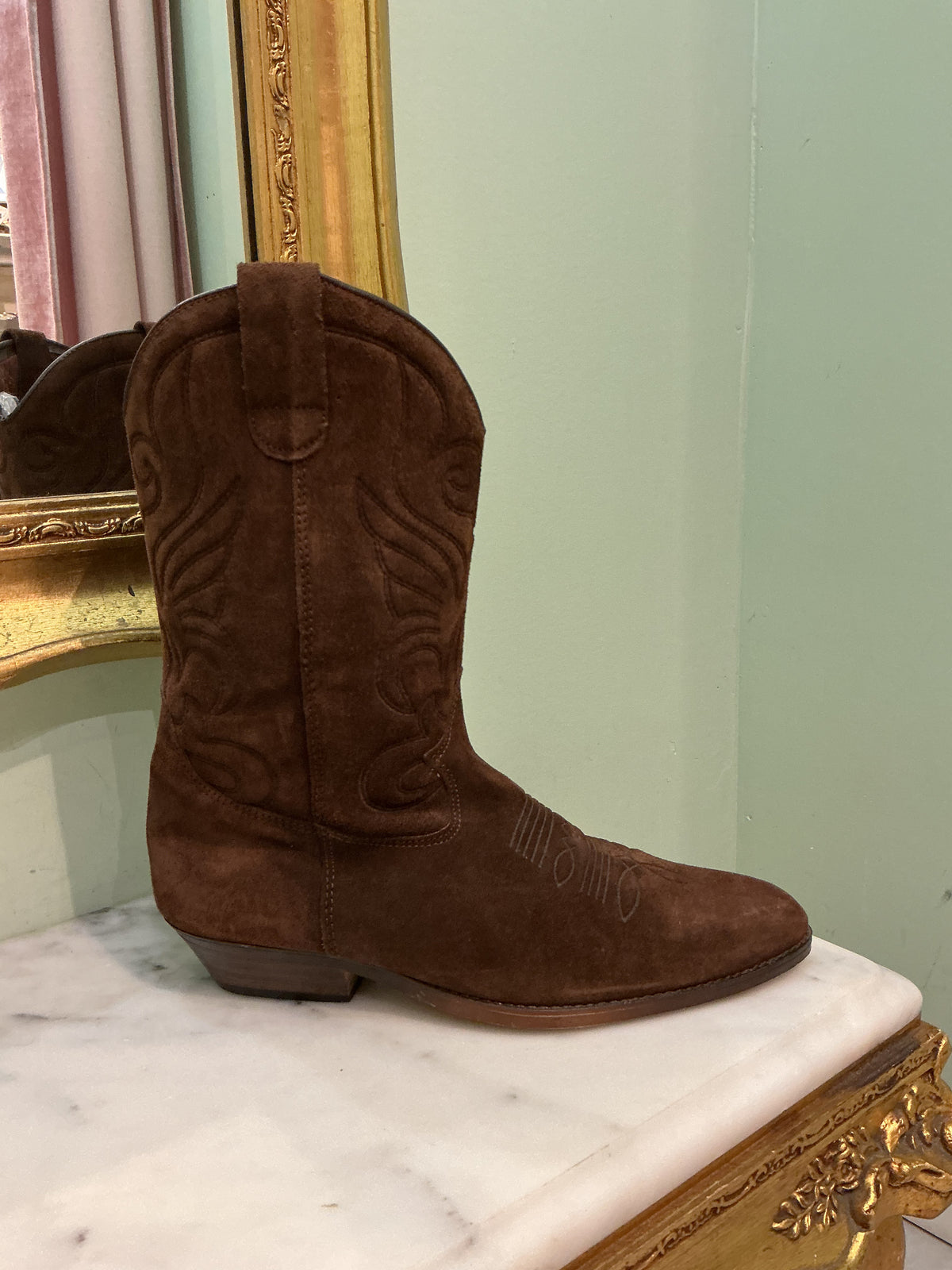 Vintage 1990s West Country Brown Suede Leather Cowboy Boots Women's 9.5