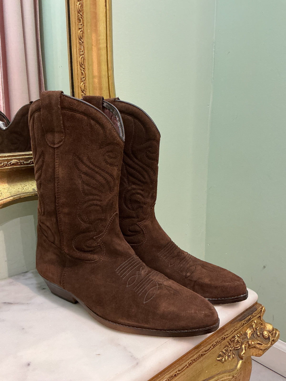 Vintage 1990s West Country Brown Suede Leather Cowboy Boots Women's 9.5