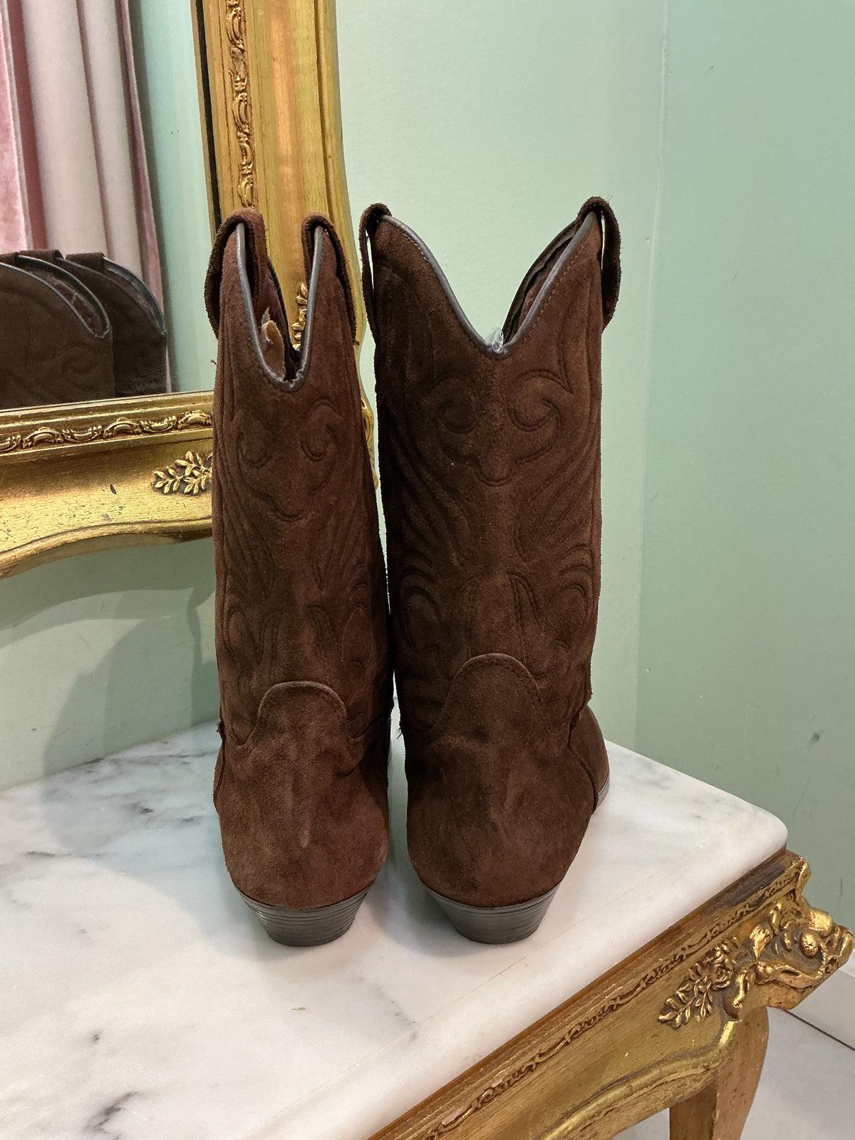 Vintage 1990s West Country Brown Suede Leather Cowboy Boots Women's 9.5