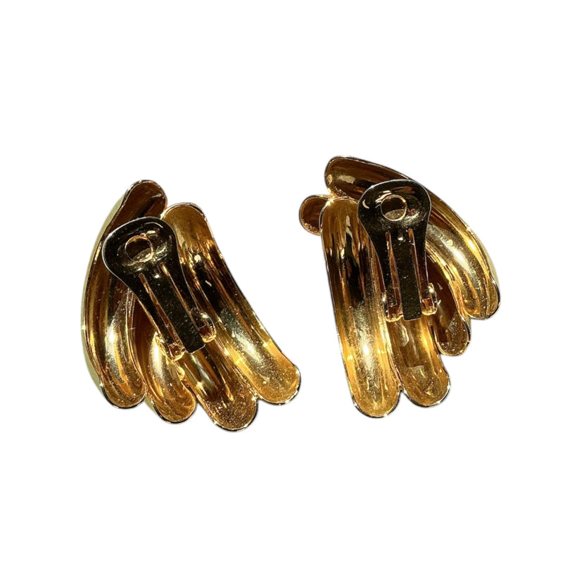 Vintage 1980s Oversized Gold Plated Tube Sculpture Earrings