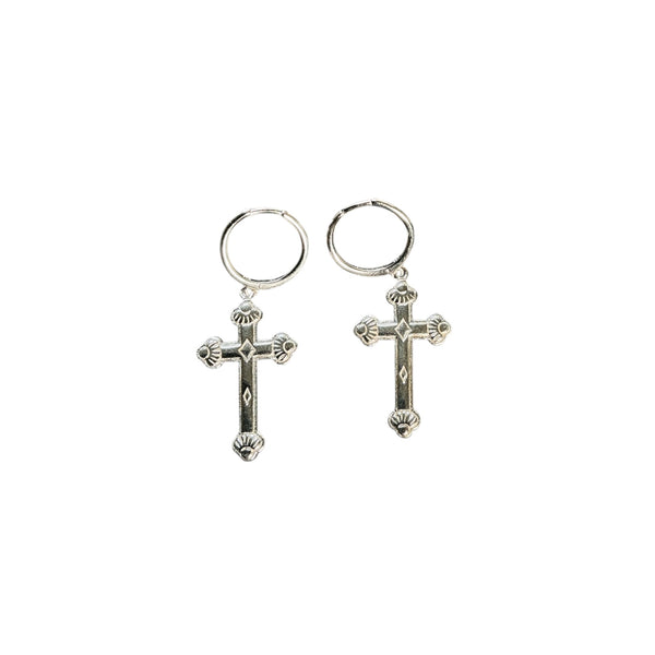 925 Cross Charm Hoop Earrings