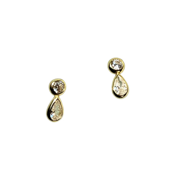 925 Gold Plated CZ Teardrop Dangling Circle  Post Stud Silver Earrings