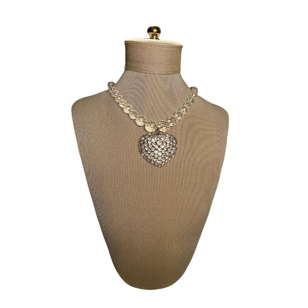 Johannah Masters Glass Bead Upcycled Heart Rhinestone Statement Neckace