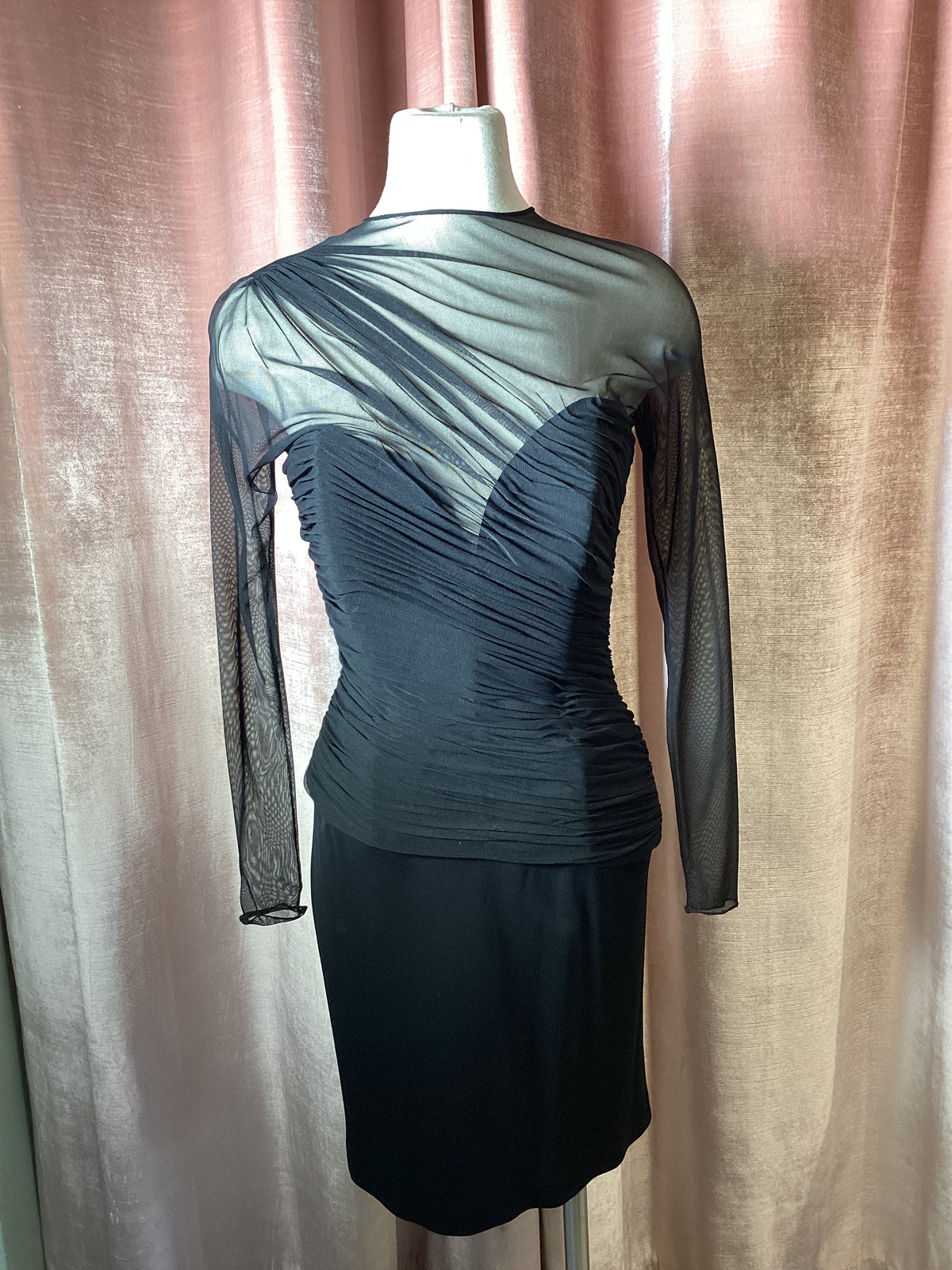 Vintage 80’s Vicky Tiel Mesh Ruched Dress Size S