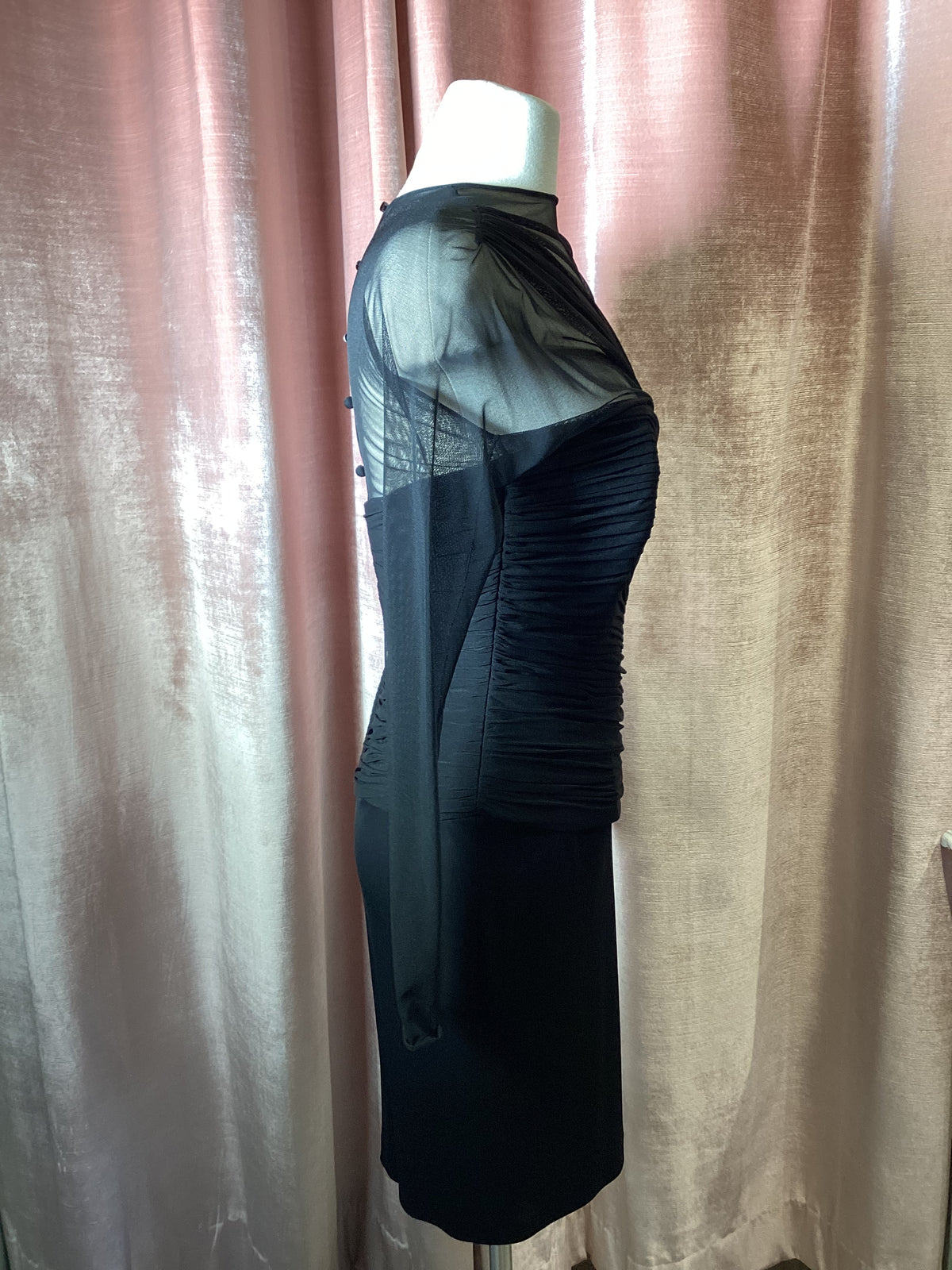 Vintage 80’s Vicky Tiel Mesh Ruched Dress Size S