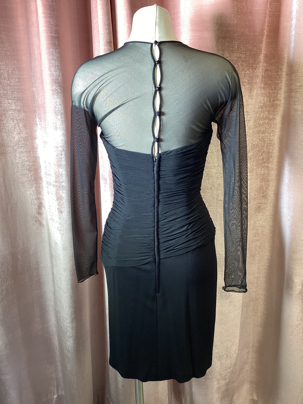 Vintage 80’s Vicky Tiel Mesh Ruched Dress Size S