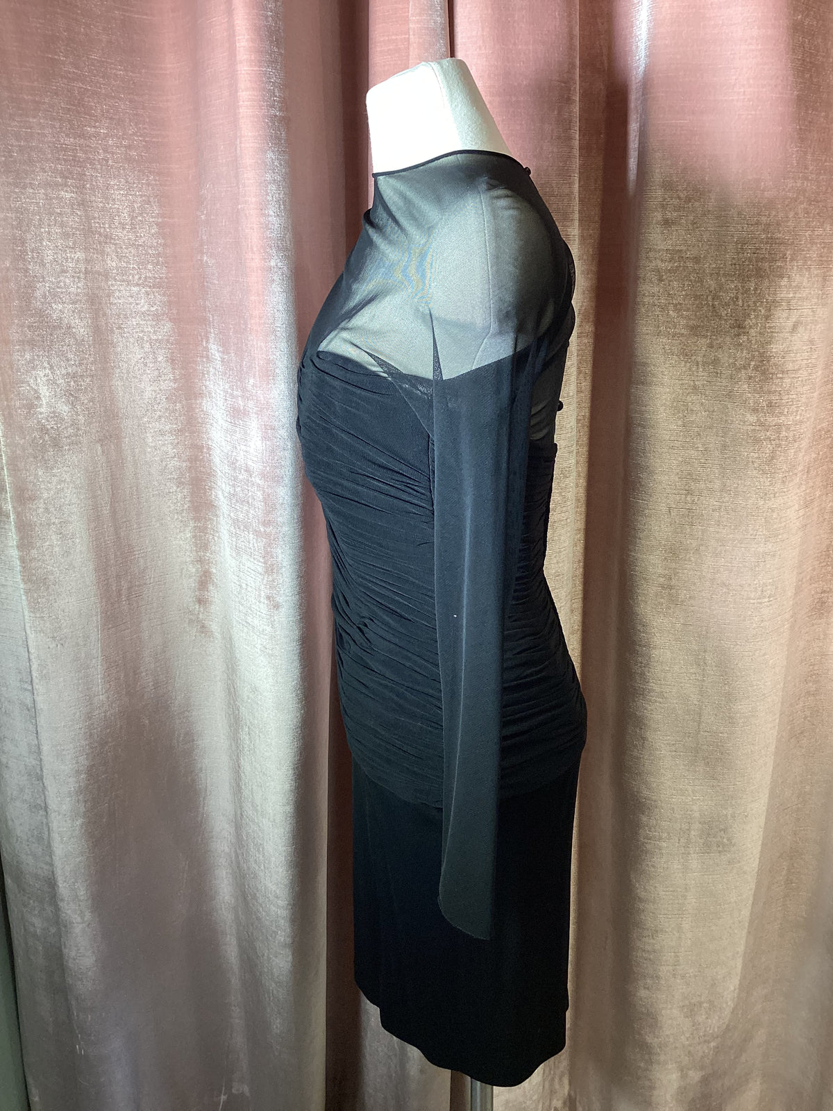 Vintage 80’s Vicky Tiel Mesh Ruched Dress Size S