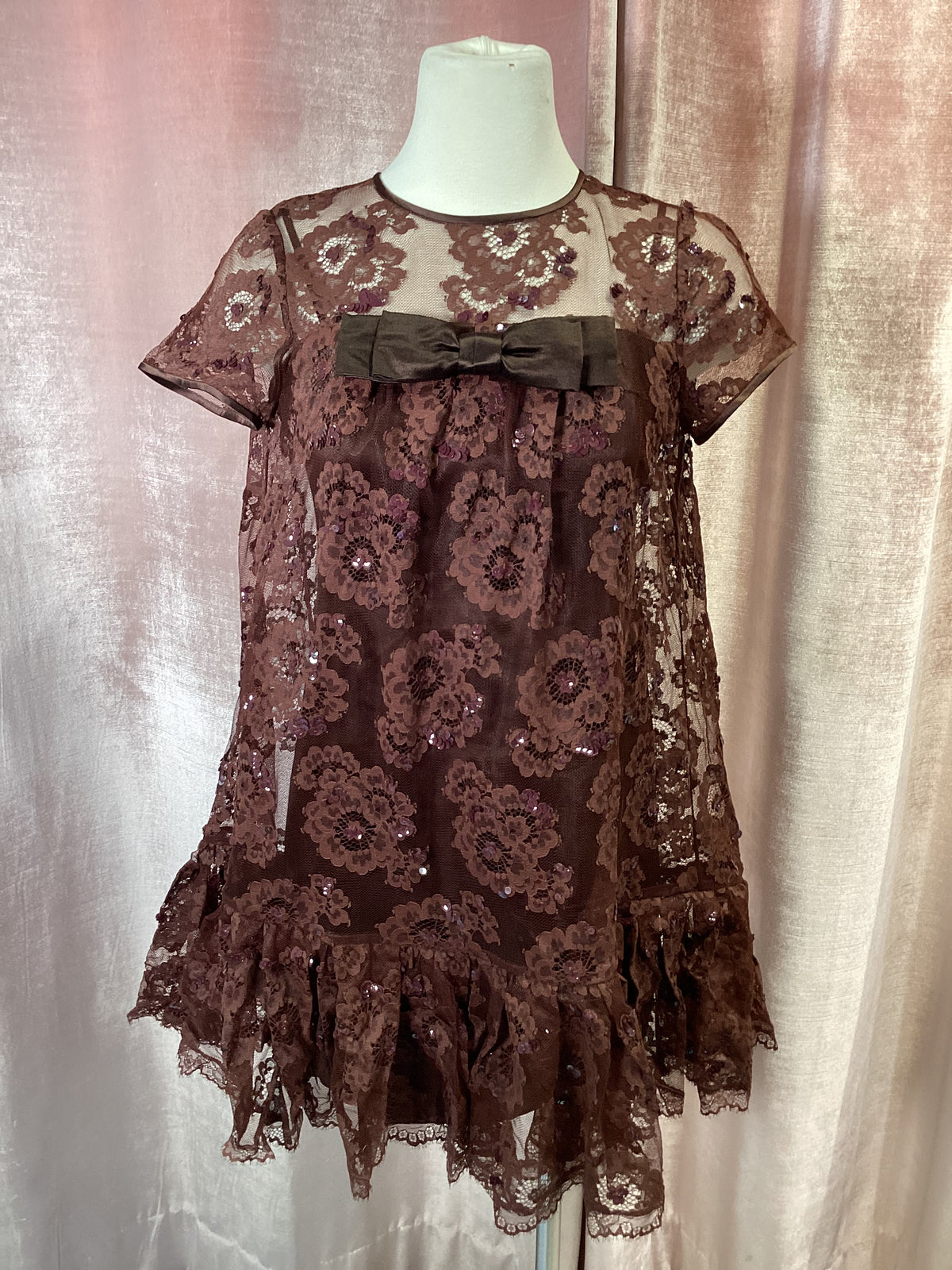 Coach Lace Sequin Babydoll 1960s style Tent Dress - Size 2 Small