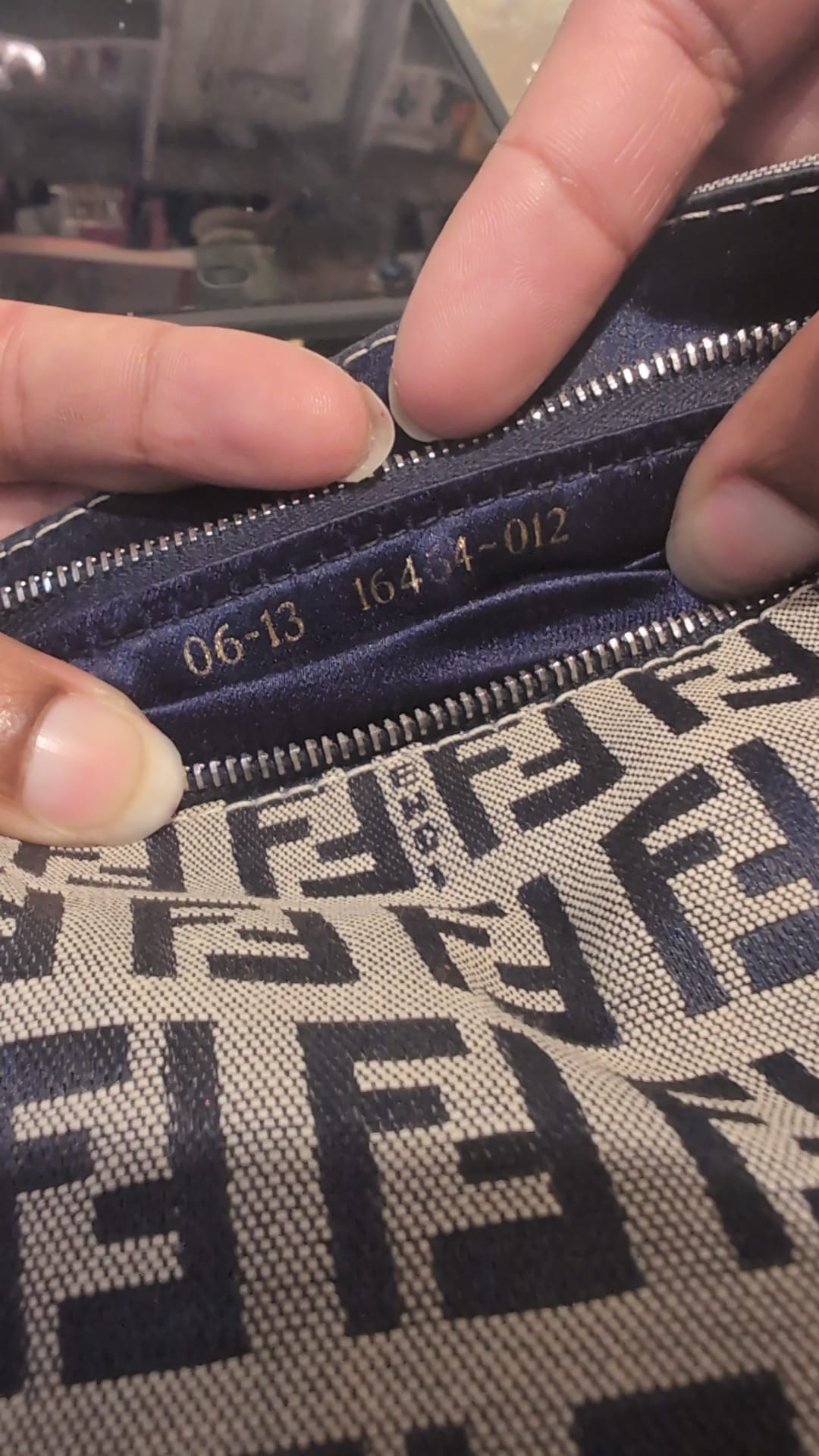 Vintage Y2K Fendi Zucca FF Logo Baguette Navy Leather