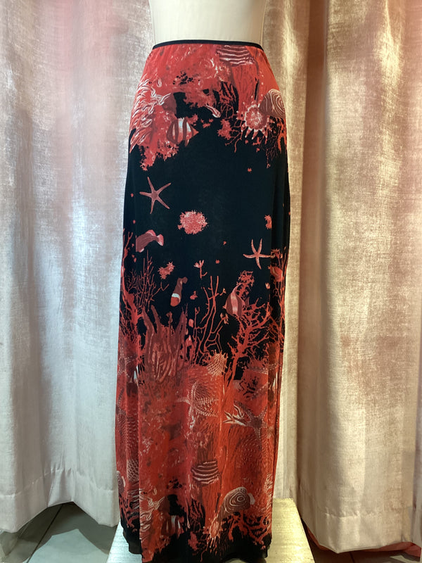 Y2K Jean Paul Gaultier Soliel Starfish Coral Underwater Print Mesh Maxi Skirt Medium