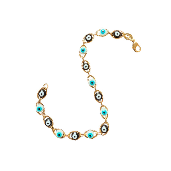 goldfill glass bead evil eye chain bracelet