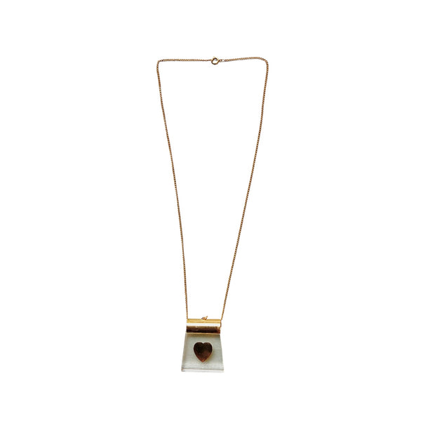 Vintage 1970s Clear Acrylic Lucite Trapezoid Heart Pendant