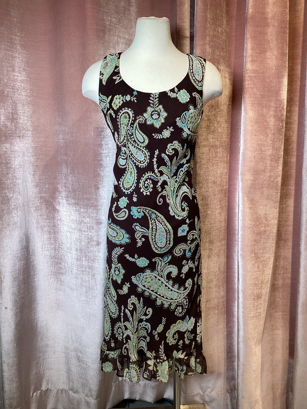 Y2K rayon paisley bias cut midi slip dress