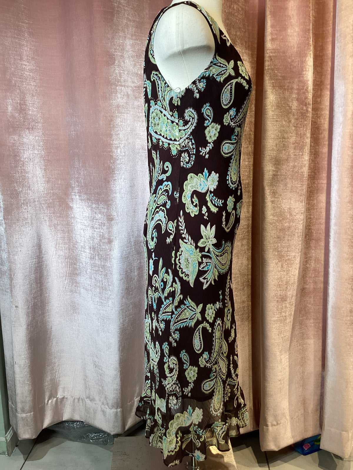 Y2K rayon paisley bias cut midi slip dress