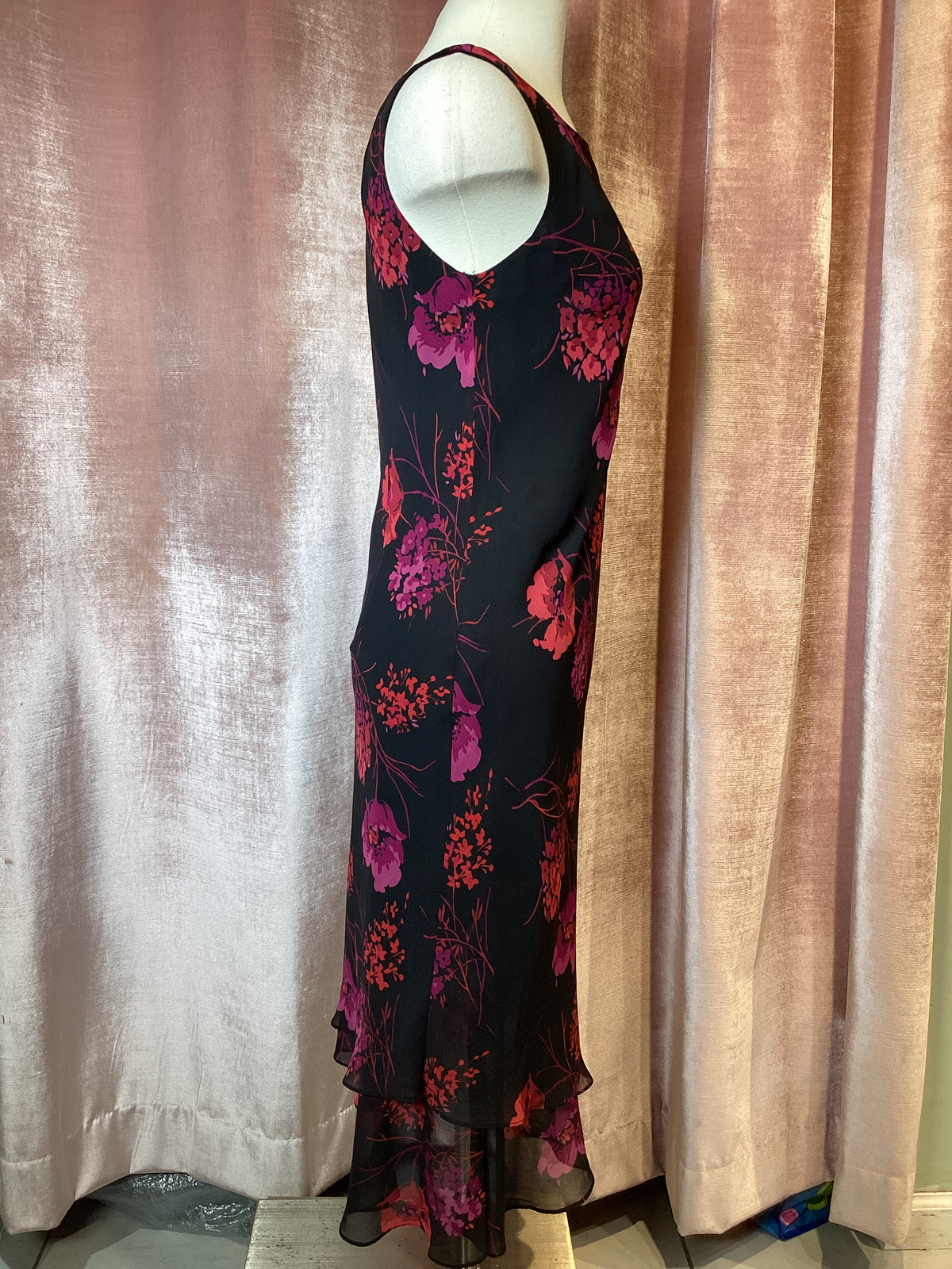 Vintage 90s silk floral bias cut midi slip dress small