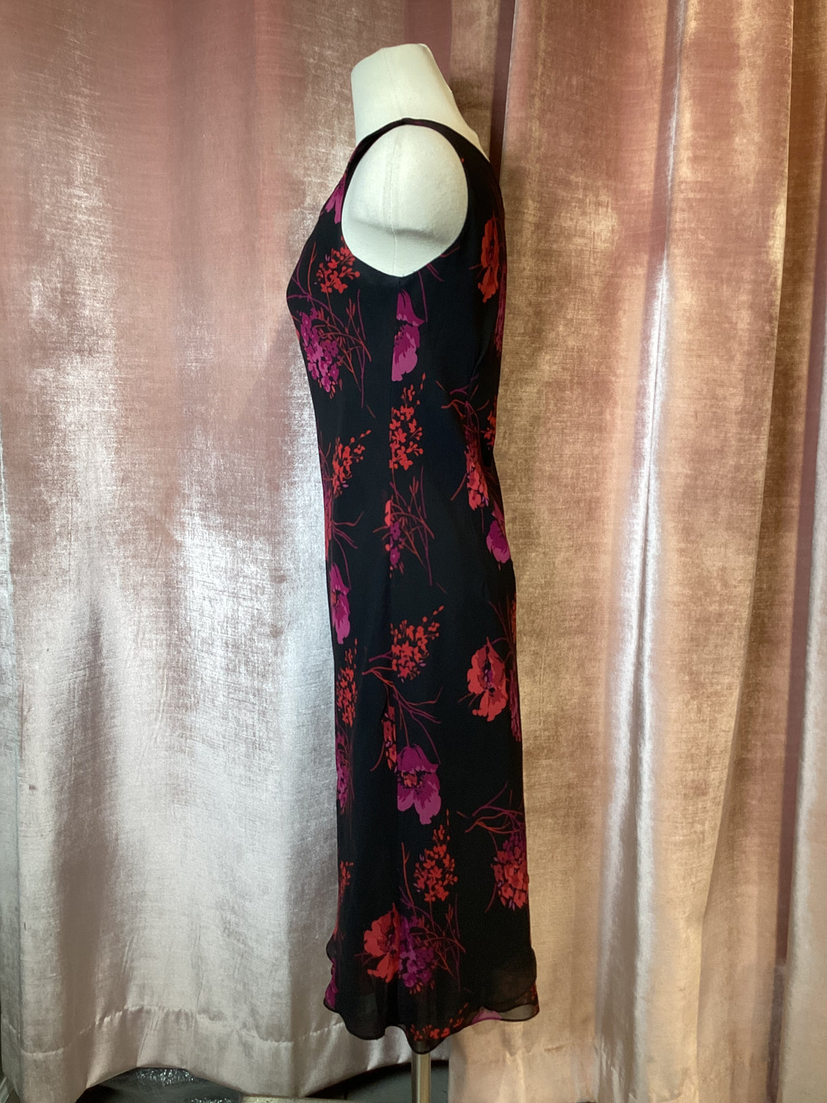 Vintage 90s silk floral bias cut midi slip dress small